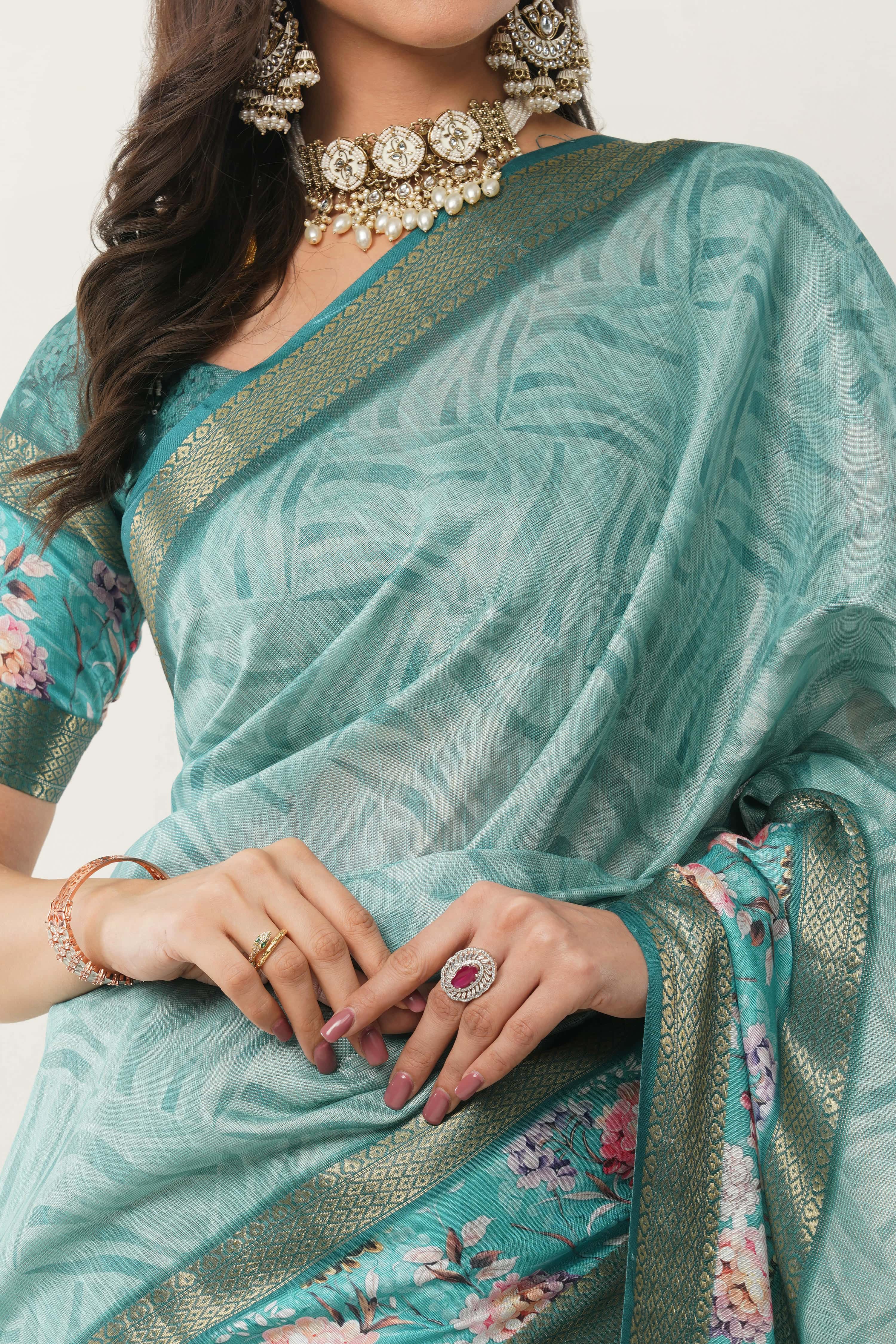 Turquoise Blue Regular Wear Saree
