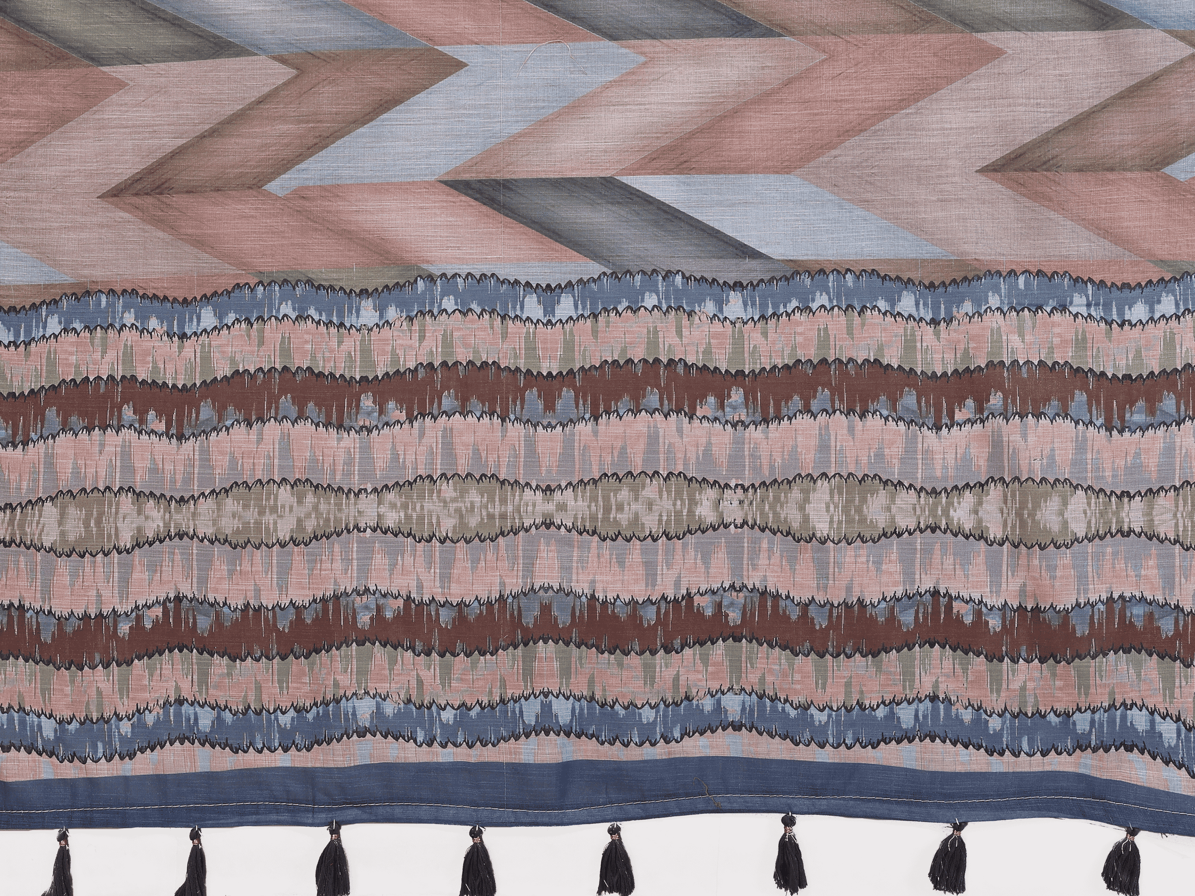 Rust and Blue Geometric Ready-to-Wear Saree with Striped Pallu, Gold Border & Pocket