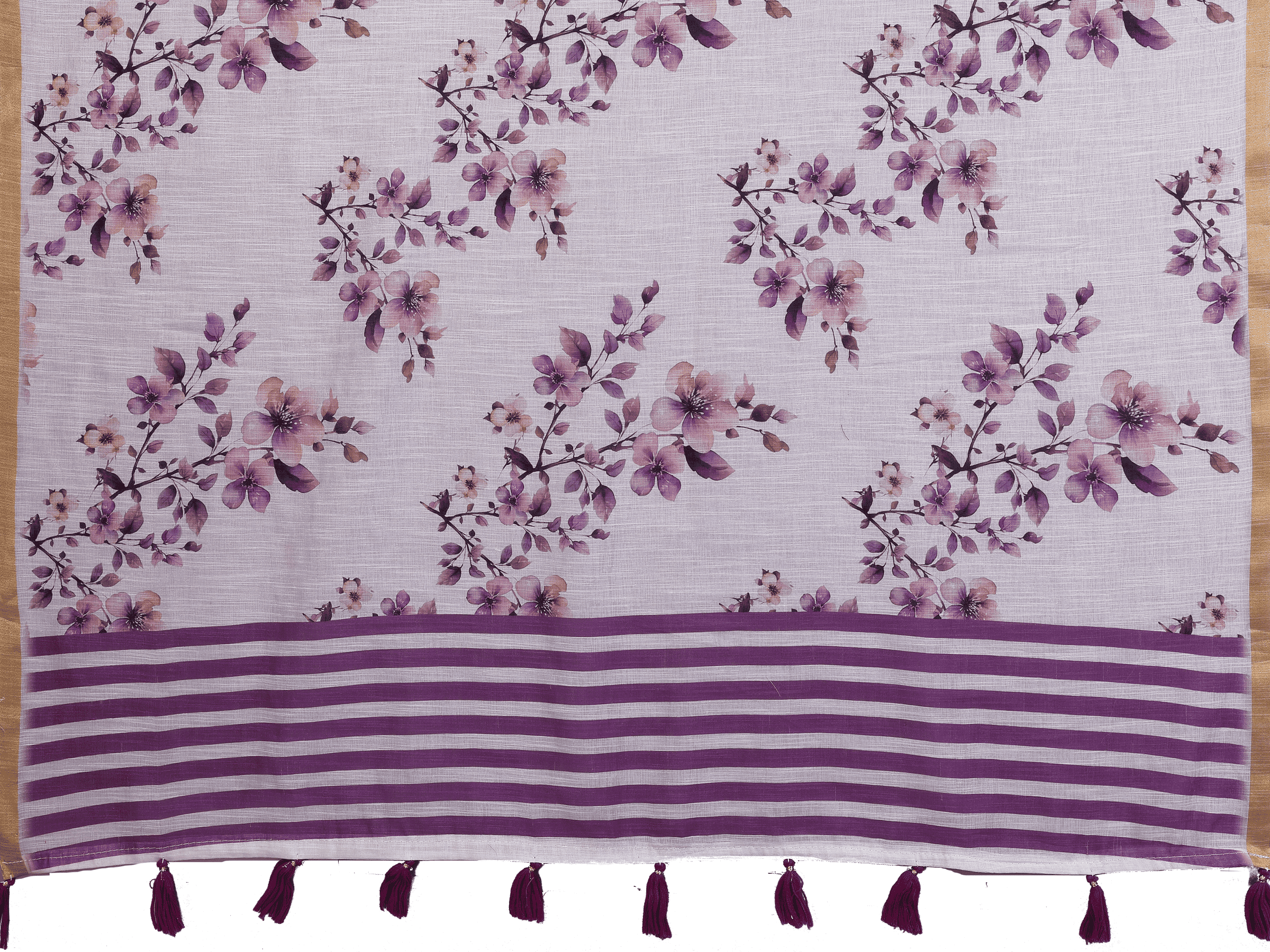 Purple Floral Ready-to-Wear Saree with Striped Pallu and Pocket