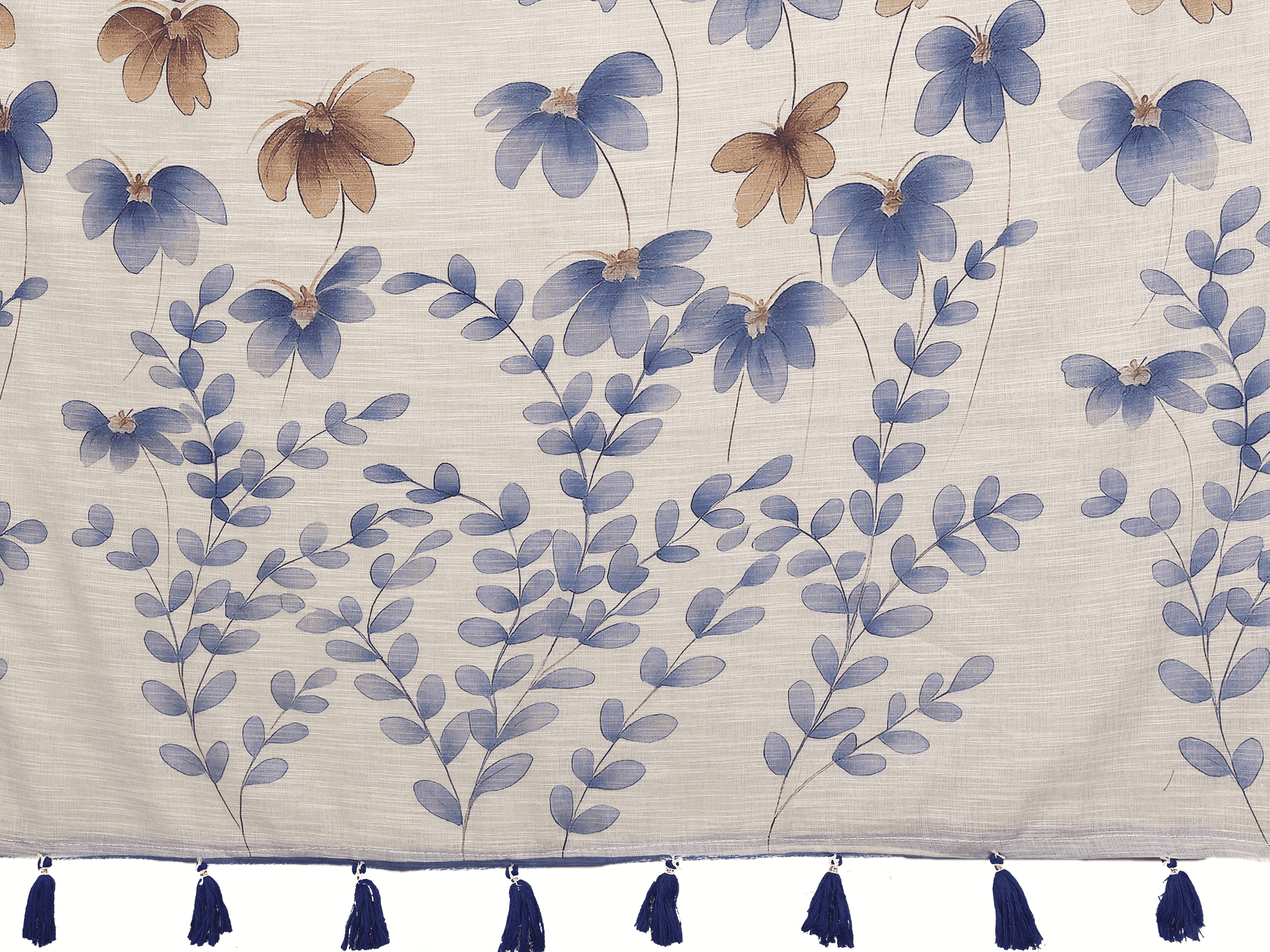 Cream White Blue Floral Ready-to-Wear Saree with Pocket and Gold Border