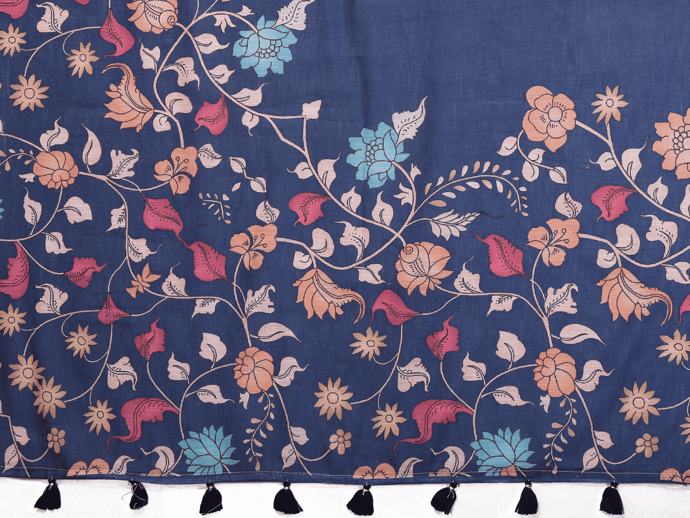 Navy Blue Floral Ready-to-Wear Saree with Pocket and Zari Border