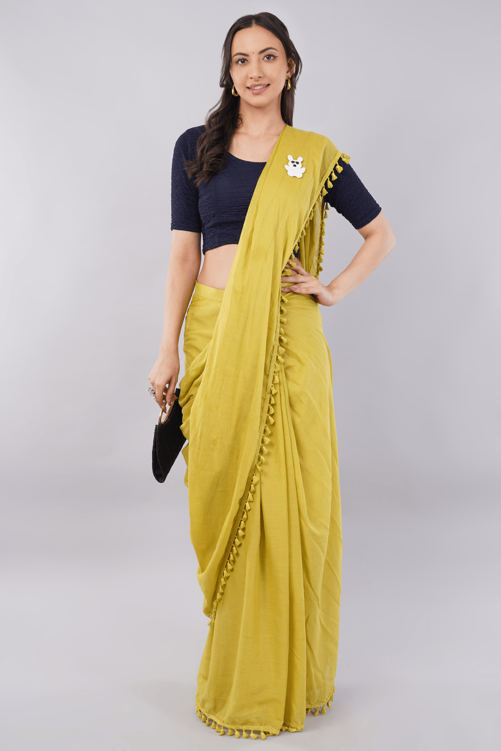 Navy Blue Textured Stretch Plain Saree Blouse