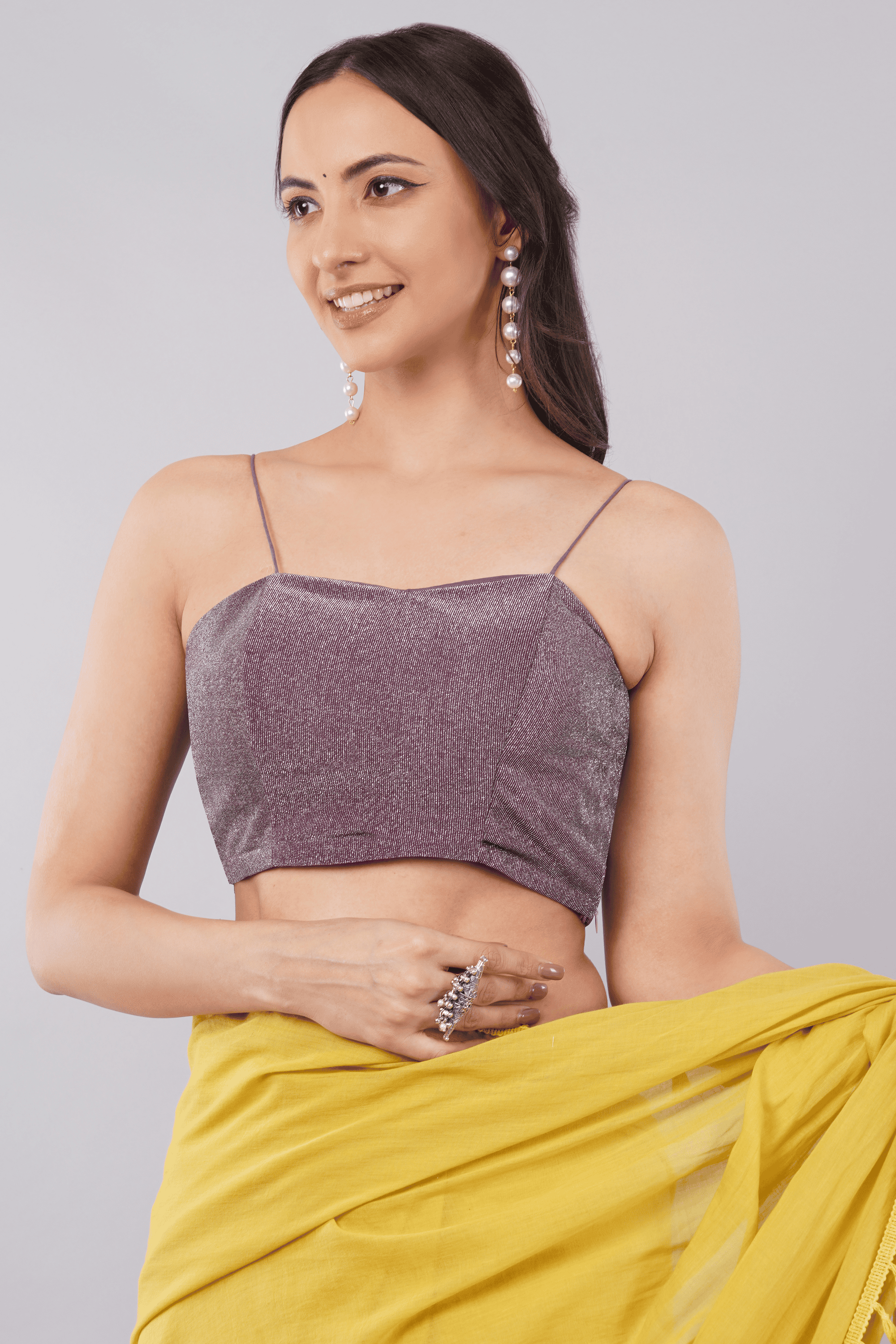 Purple Shimmer Spaghetti Strap Readymade Saree Blouse