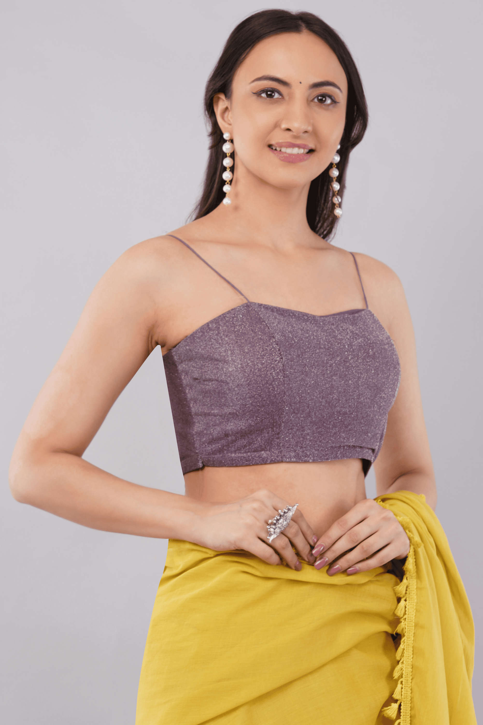 Purple Shimmer Spaghetti Strap Readymade Saree Blouse