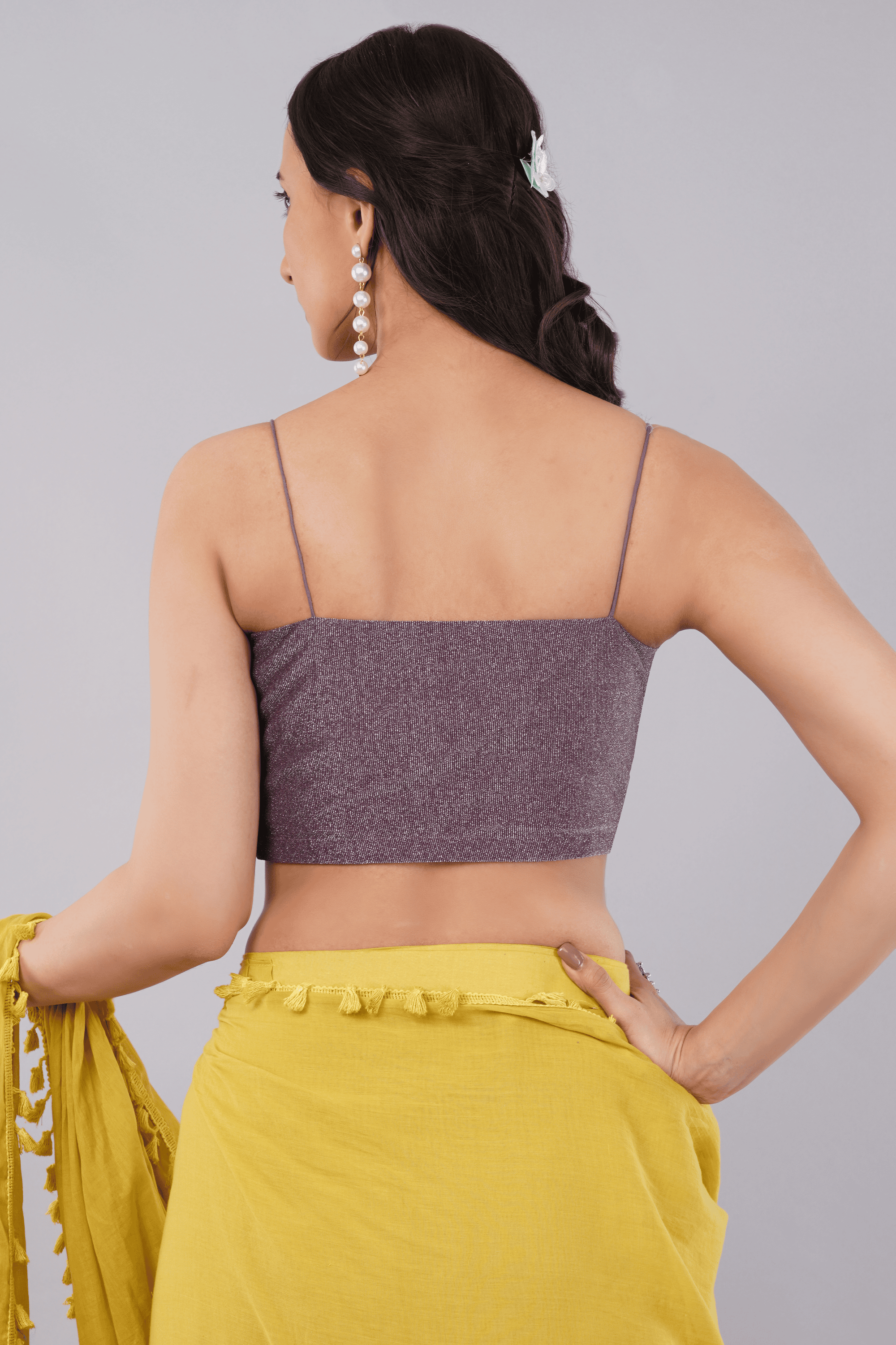 Purple Shimmer Spaghetti Strap Readymade Saree Blouse