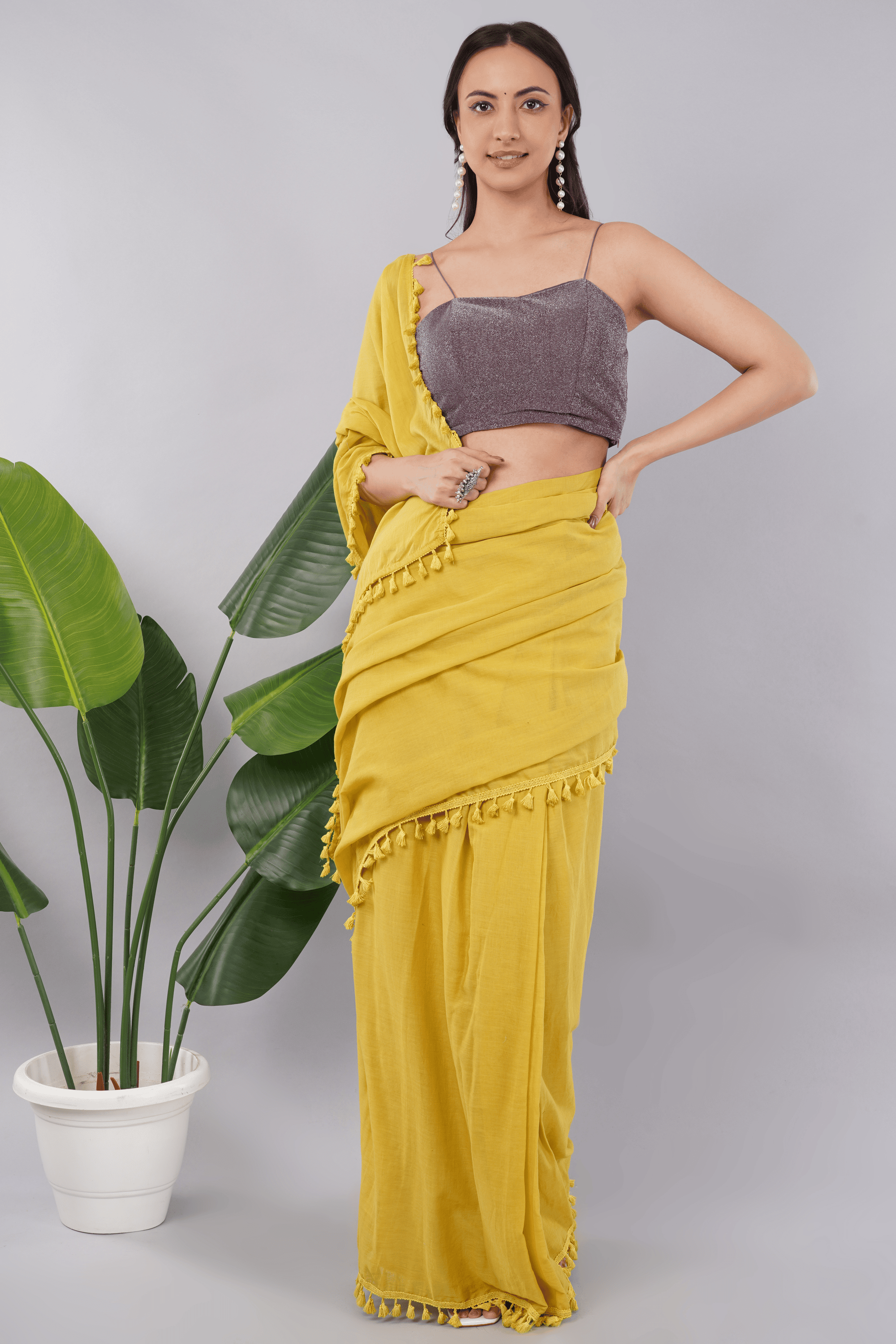 Purple Shimmer Spaghetti Strap Readymade Saree Blouse