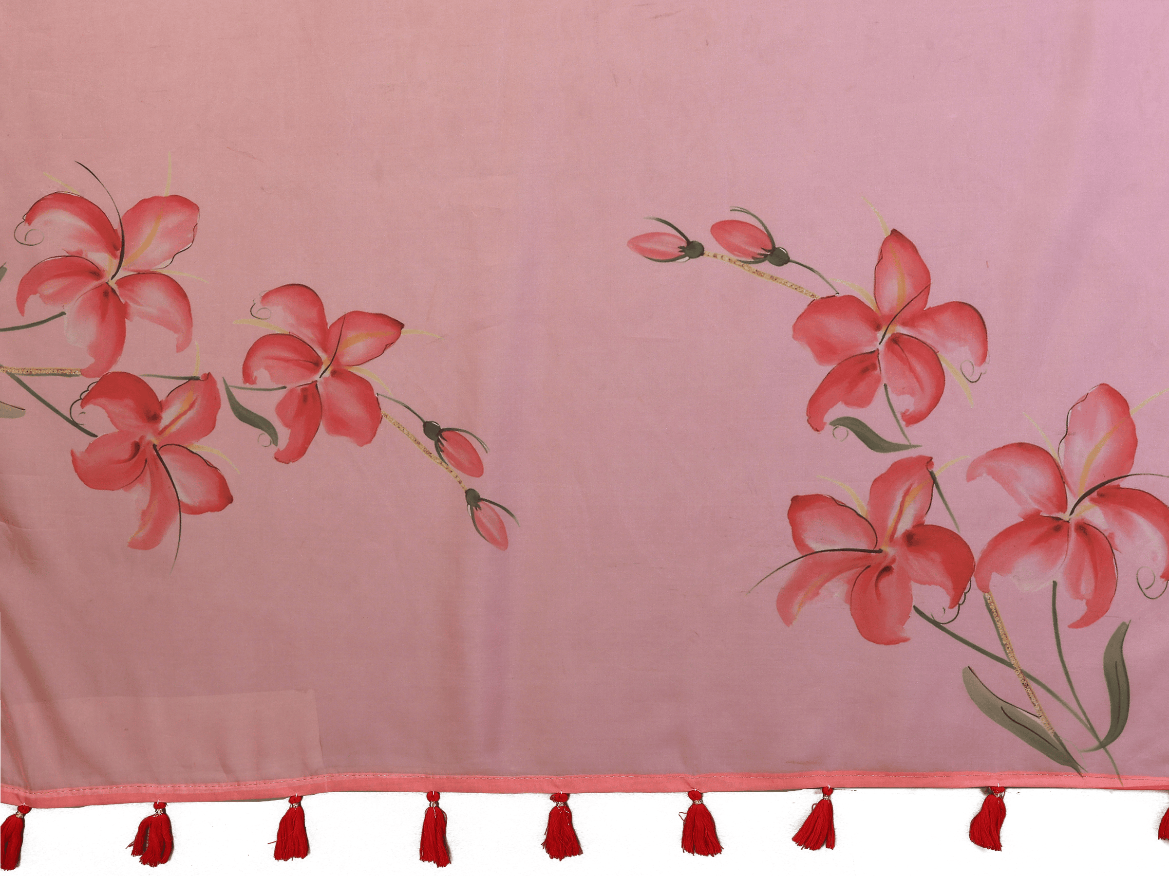 Peach Floral Ready-to-Wear Saree with Pocket and Tassel Pallu